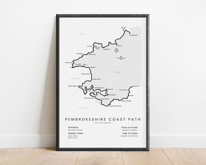 Pembrokeshire Coast Path (Wales Coast Path) Trail Wall Map with White Background