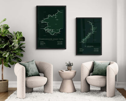 Pembrokeshire Coast Path (Wales Coast Path) Route Map Art in Minimal Room Decor