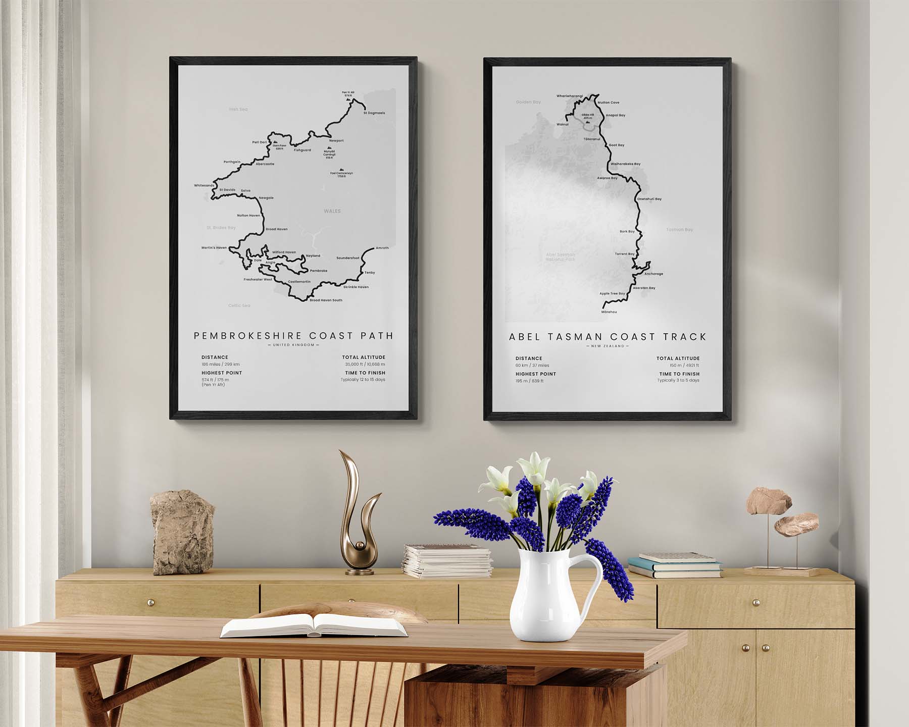 Pembrokeshire Coastal Path (England) Track Poster in Modern Wall Art Decor