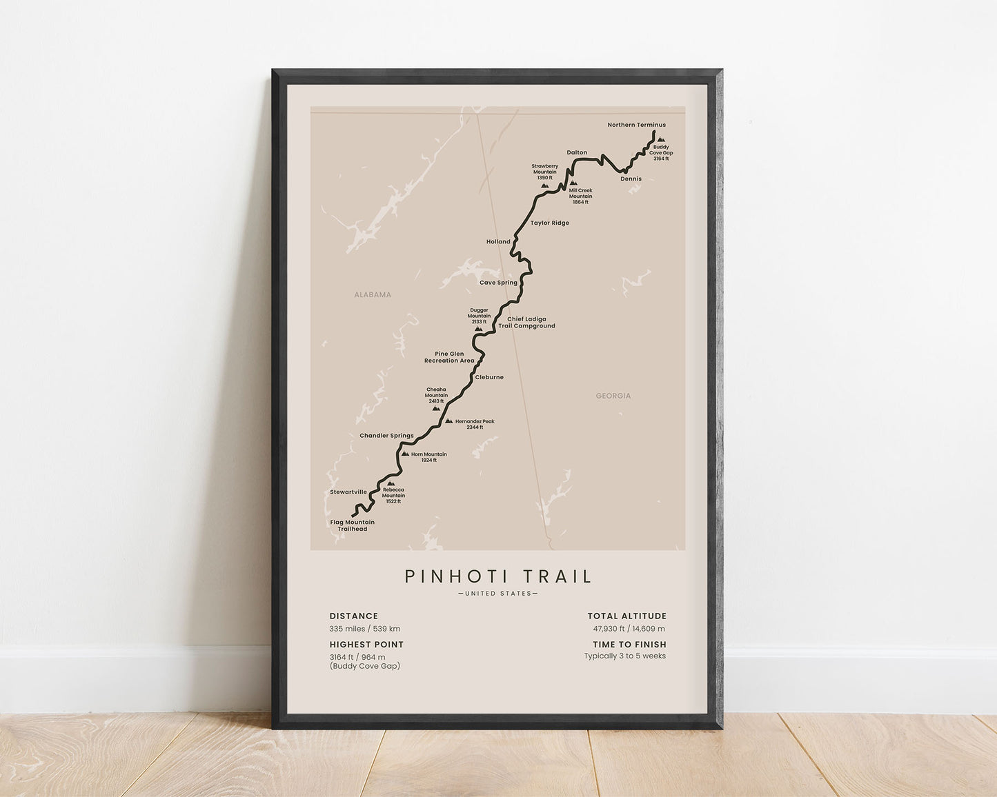 Pinhoti National Recteation Trail (Alabama) Hike Print with beige background