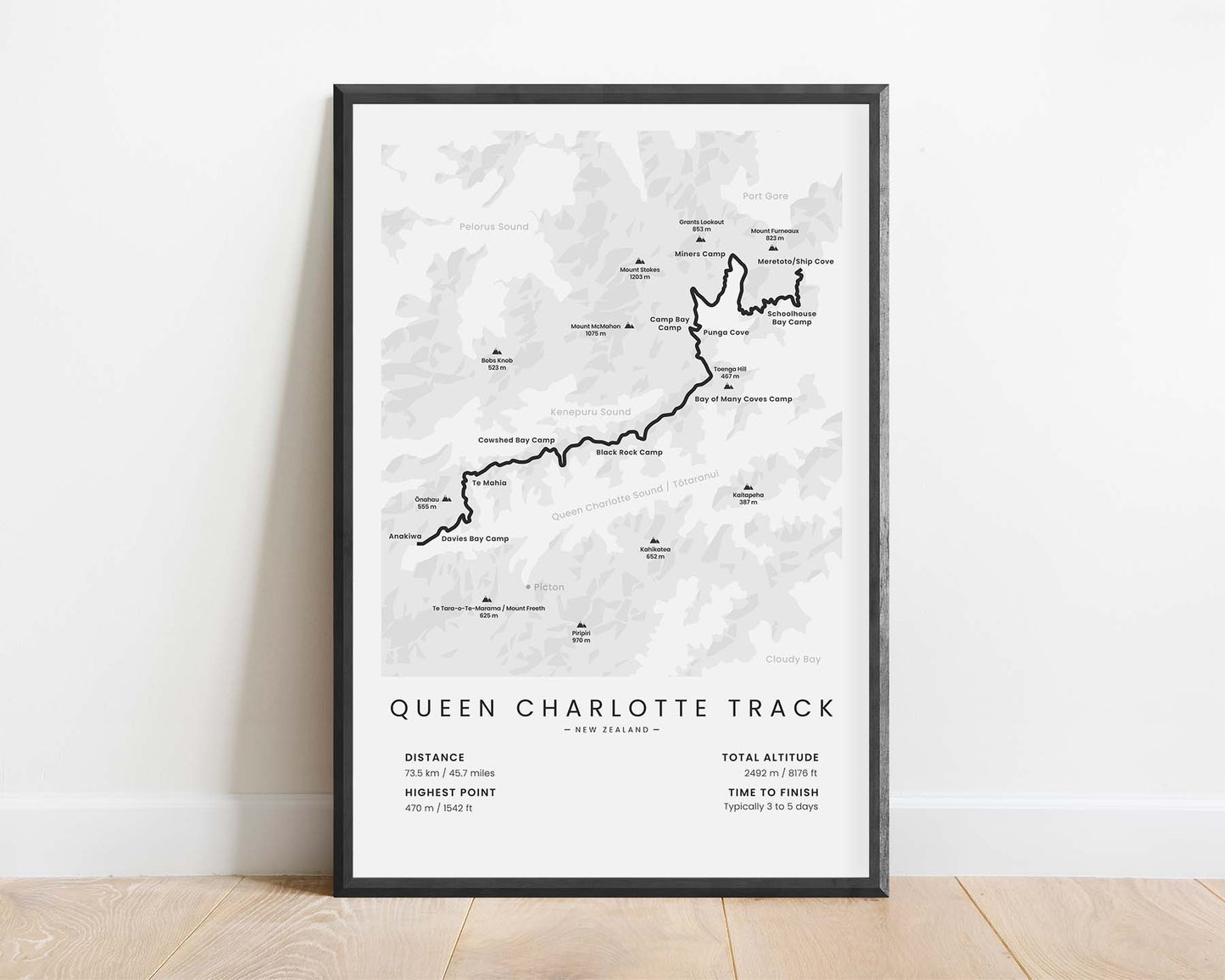 Queen Charlotte Walkway (Ship Cove to Anakiwa, Marlborough Sounds, Meretoto to Anakiwa, Queen Charlotte Sound, New Zealand) Path Poster with White Background