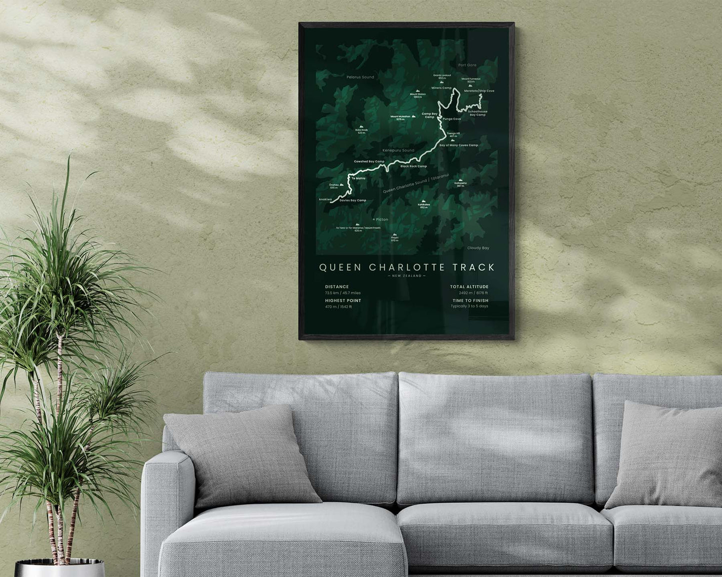 Queen Charlotte Walkway (New Zealand, Ship Cove to Anakiwa, Queen Charlotte Sound, Kenepuru Sound, Marlborough Sounds) Poster Print in Minimal Interior Decor