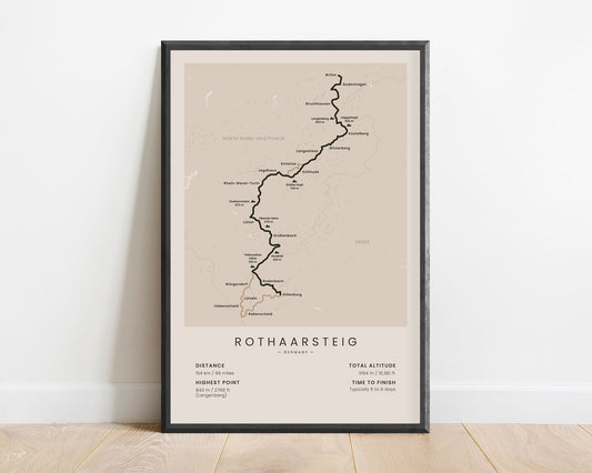 Rothaar Trail (North Rhine-Westphalia) Trek Map Art with Beige Background