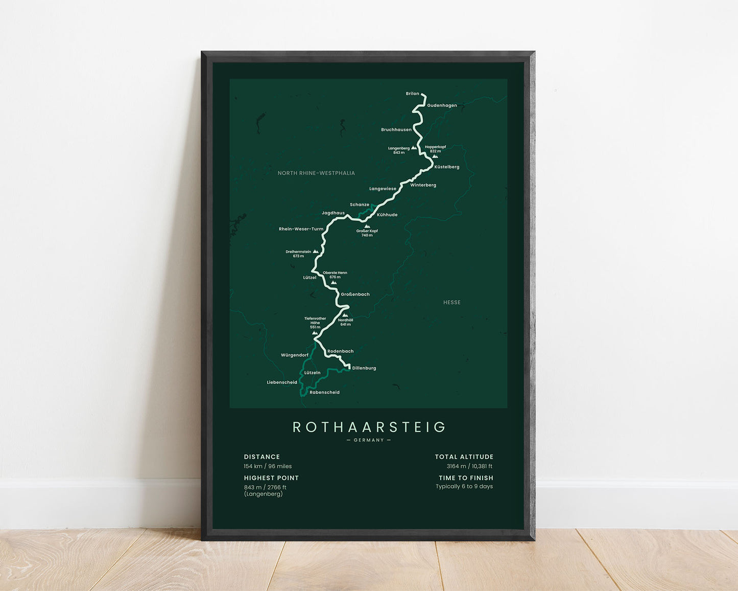 Rothaarsteig (Rothaargebirge) Thru-Hike Poster with Green Background