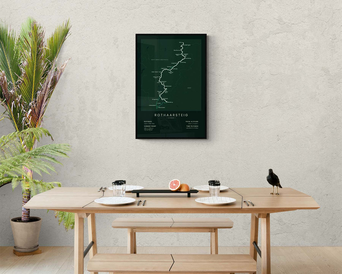 Rothaarsteig (Germany) Map Art in Minimal Room Decor