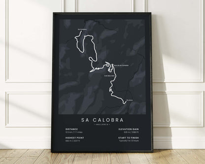Sa Calobra (Coll dels Reis) cycling climb map art with Black Background