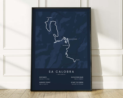 Sa Calobra (Spain) bike race wall map with Blue Background