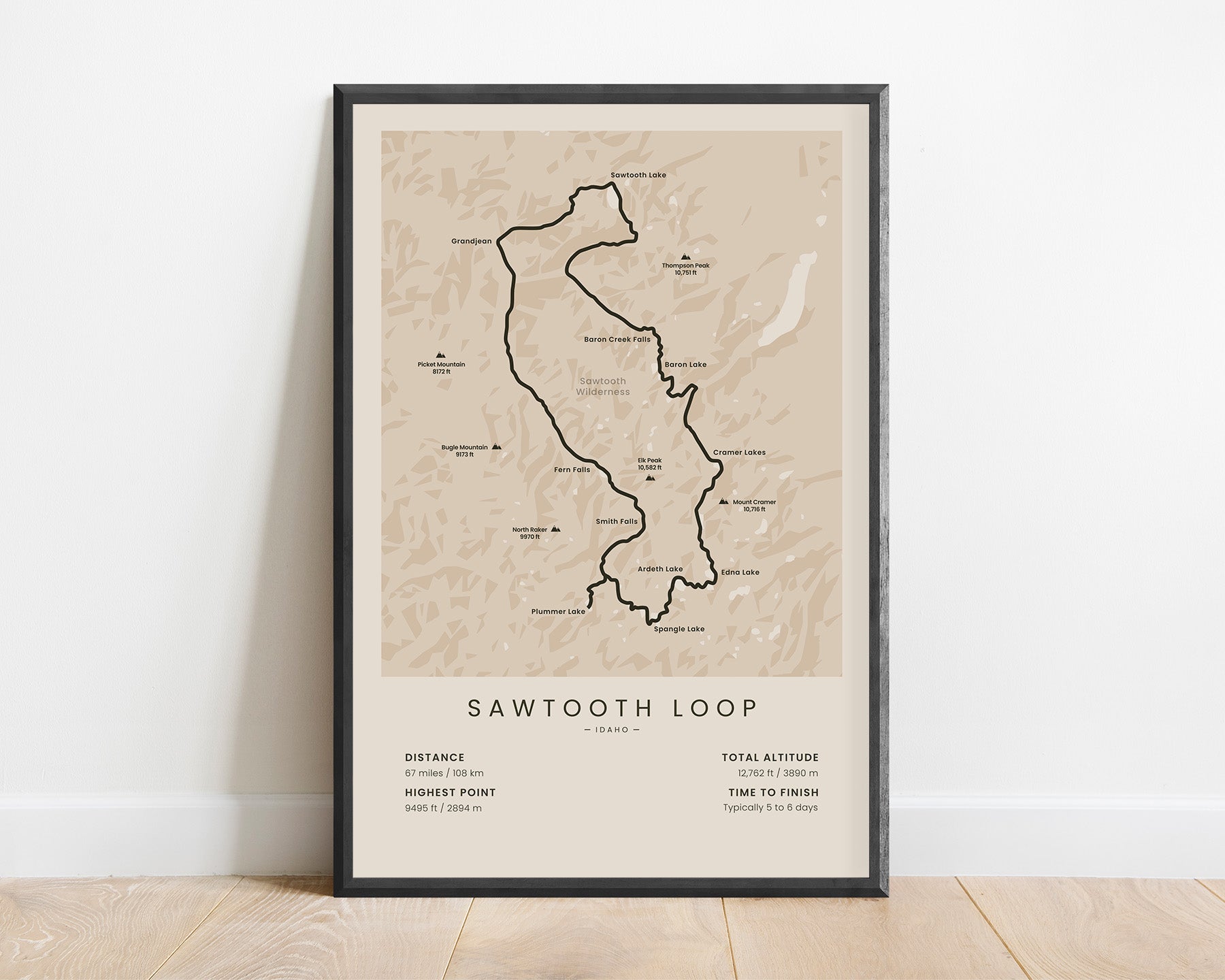Grand Sawtooth Loop (Idaho) Hike Poster with Beige Background
