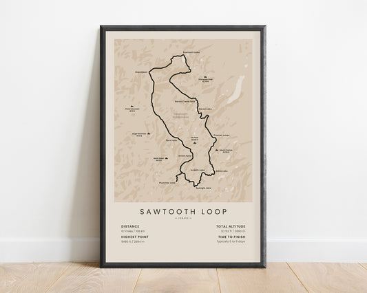 Grand Sawtooth Loop (Idaho) Hike Poster with Beige Background