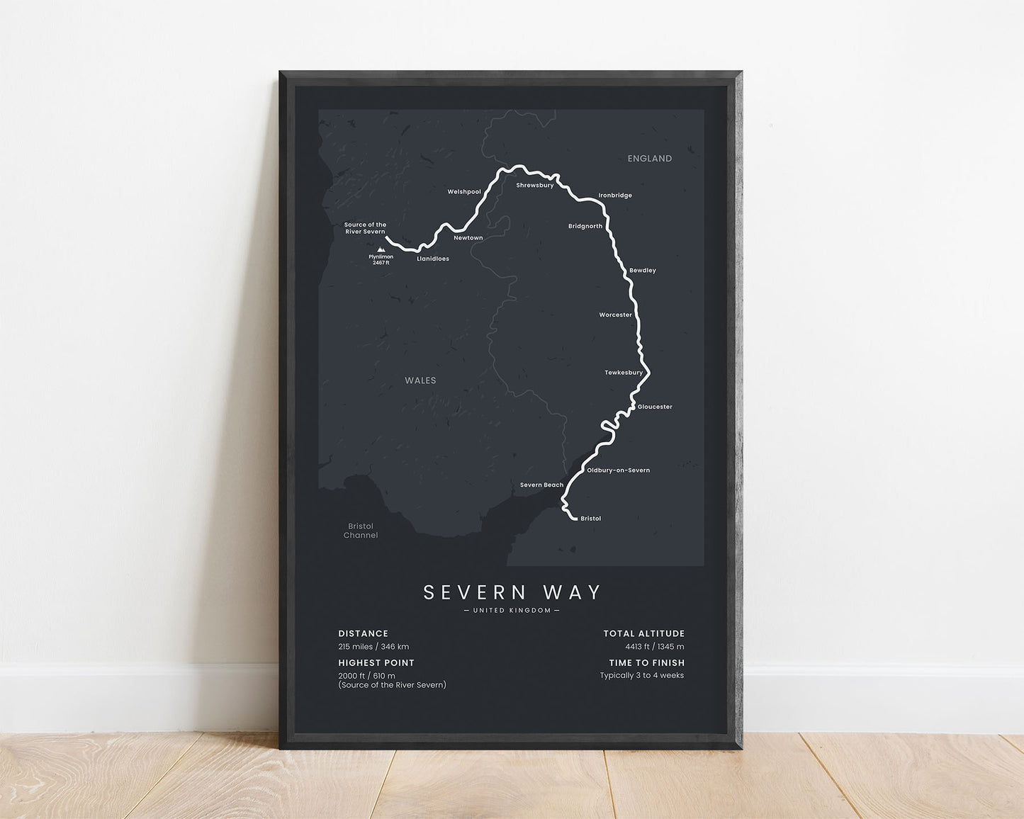 Severn Way (England) trek poster with black background