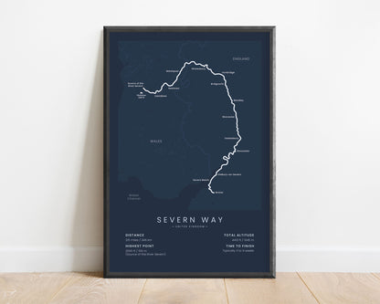 Severn Way (Britain) path wall map with blue background