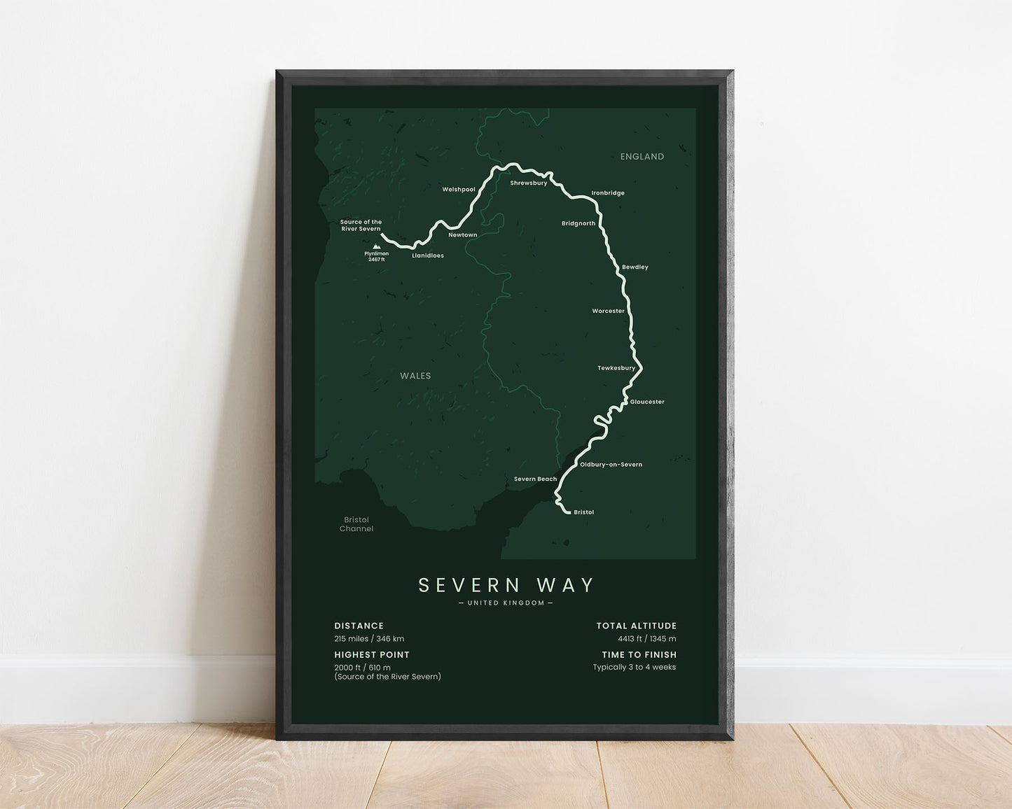 Severn Way (United Kingdom) route print with green background