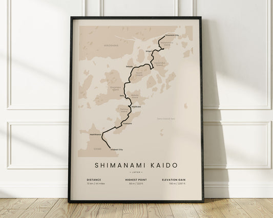 Shimanami Kaido (Onomichi) bicycle art print with Beige Background