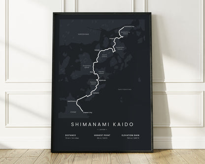 Shimanami Kaido (Imabari) road cyclist map art with Black Background