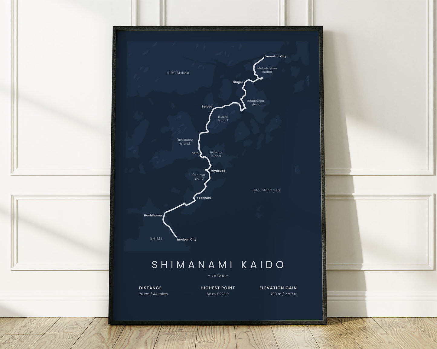 Shimanami Kaido (Hiroshima) mountain biking wall map with Blue Background