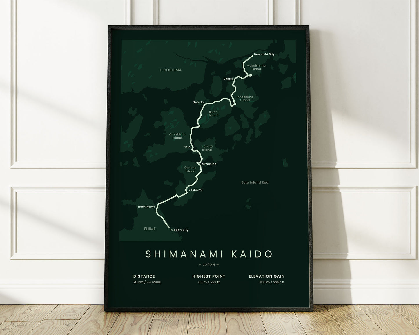 Shimanami Kaido (Japan) cycling poster wall decor with Green Background