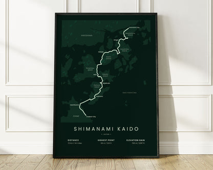 Shimanami Kaido (Japan) cycling poster wall decor with Green Background