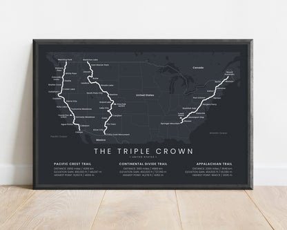 The Triple Crown of Hiking (Continental Divide Trail) Trail Wall Art with Black Background