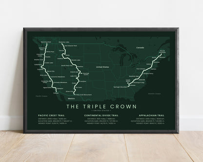 The Triple Crown of Hiking (AT) Track Map Art with Green Background