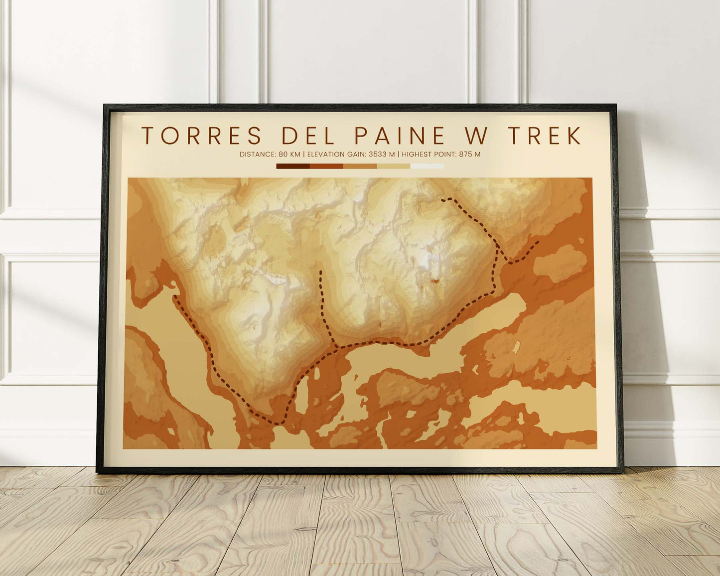 Torres Del Paine W Circuit (Patagonia) Trail Wall Decor with Vintage Orange Background