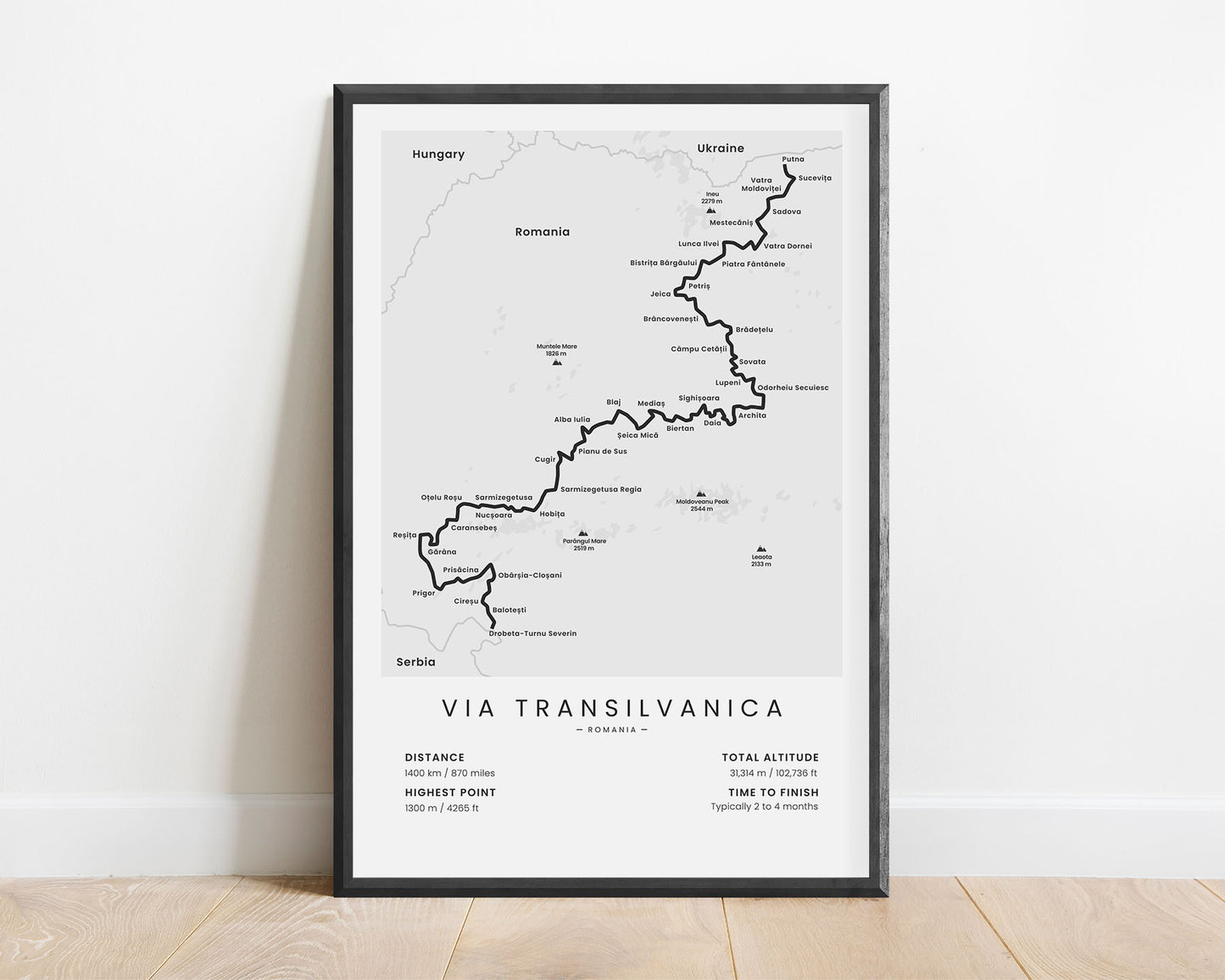 Via Transilvanica (Romania) Trail Map Poster with White Background