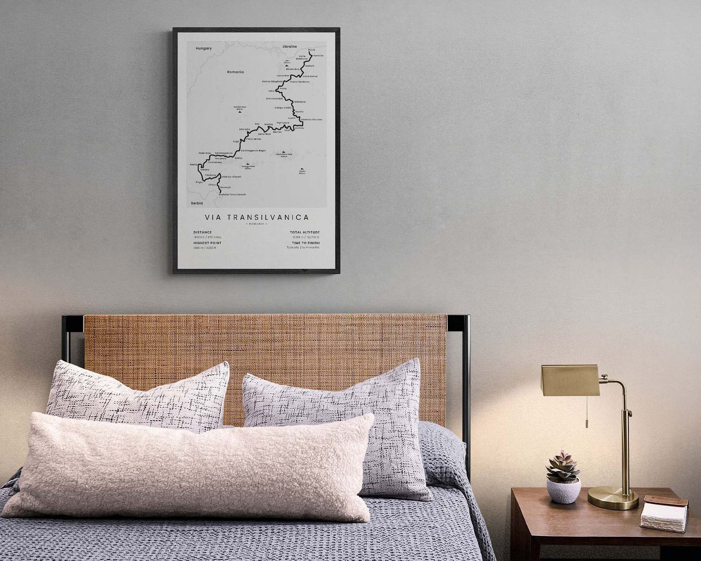 Via Transilvanica (Ukraine to Serbia) Hiking Path Map Art in Minimal Room Decor