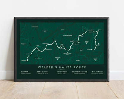 Walker's Haute Route (Mount Blanc) track wall art with green background