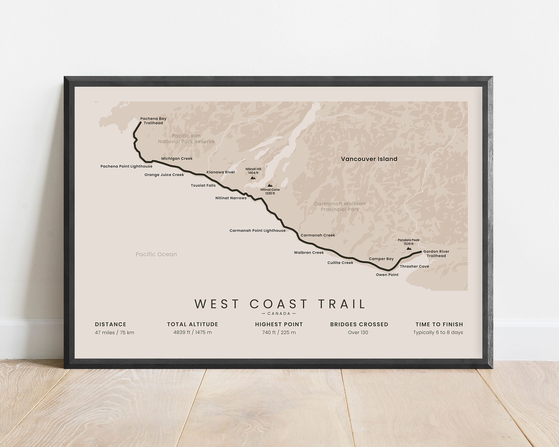 The Dominion Lifesaving Trail (Canada) Hike Map Art with Beige Background
