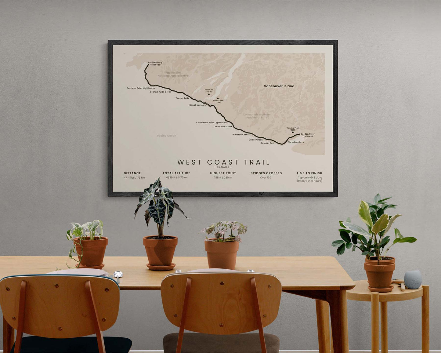 The Dominion Lifesaving Trail track print in minimal room decor (British Columbia)