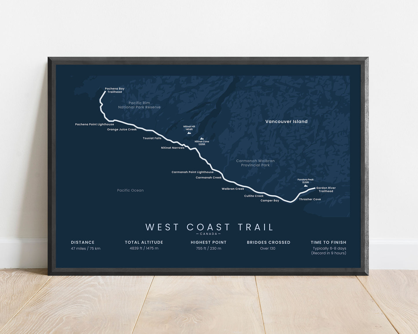 West Coast Trail thru hike print with blue background (Pacific Rim National Park Reserve)