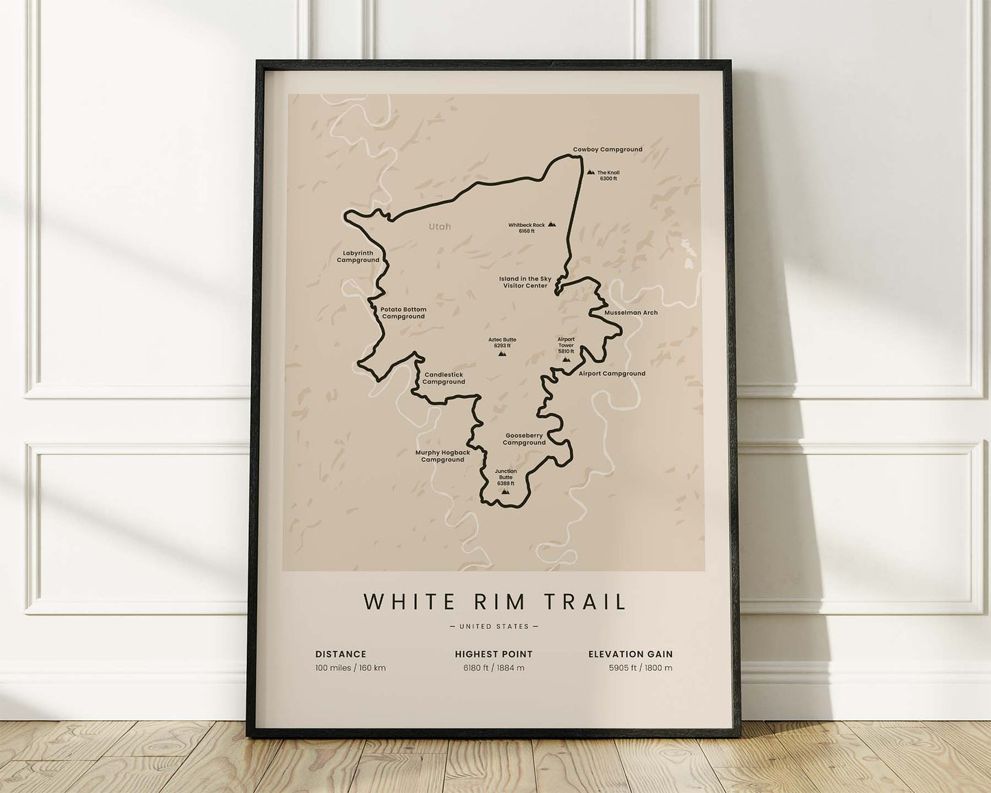 White Rim Trail (Shafer Road) road cyclist print with Beige Background