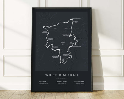 White Rim Road (Island in the Sky) bikepacking map art with Black Background
