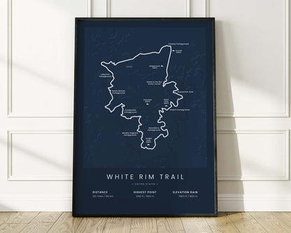 White Rim Loop (Utah) mountain biking wall map with Blue Background