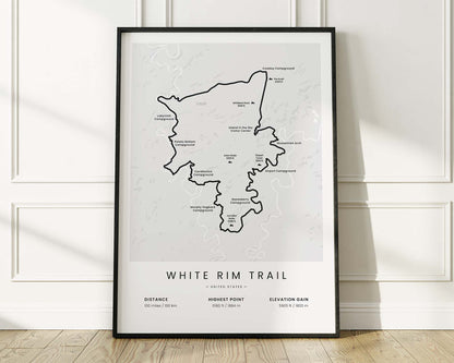 White Rim Loop (Colorado River) bicycle art wall decor with White Background