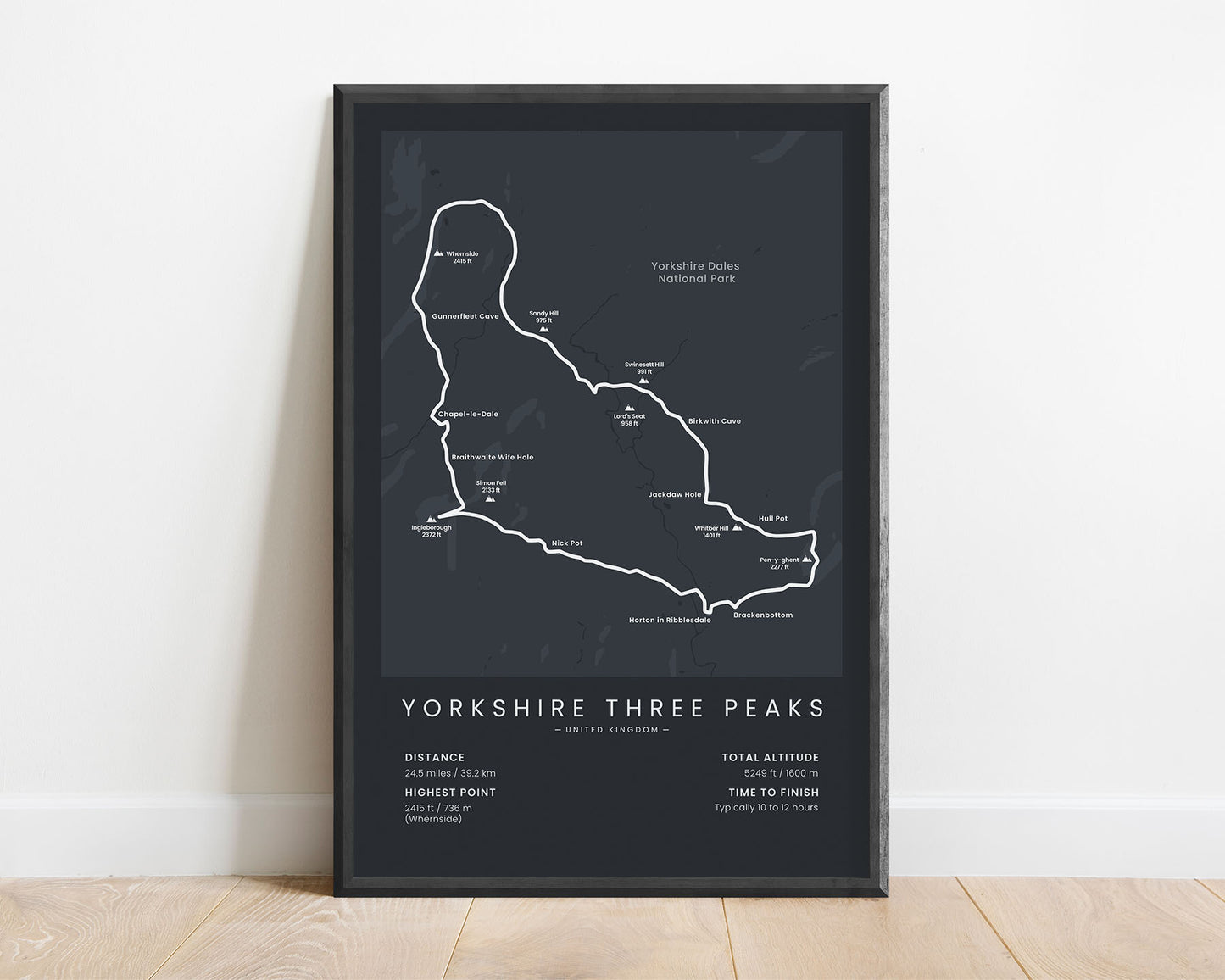 Yorkshire Three Peaks (United Kingdom) Hike Wall Art with Black Background