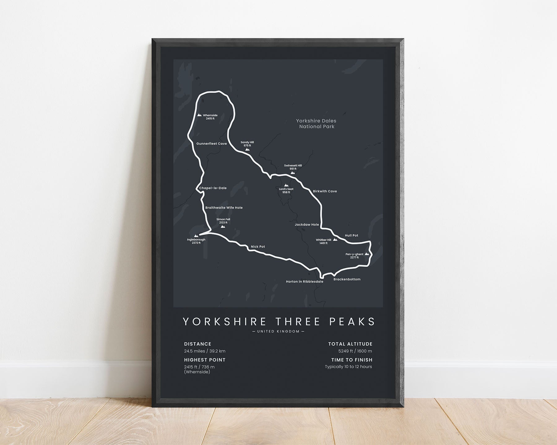 Yorkshire Three Peaks (United Kingdom) Hike Wall Art with Black Background
