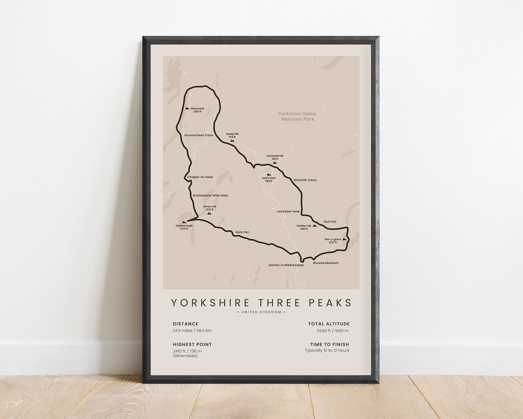 Yorkshire Three Peaks (Ingleborough) trail art with beige background