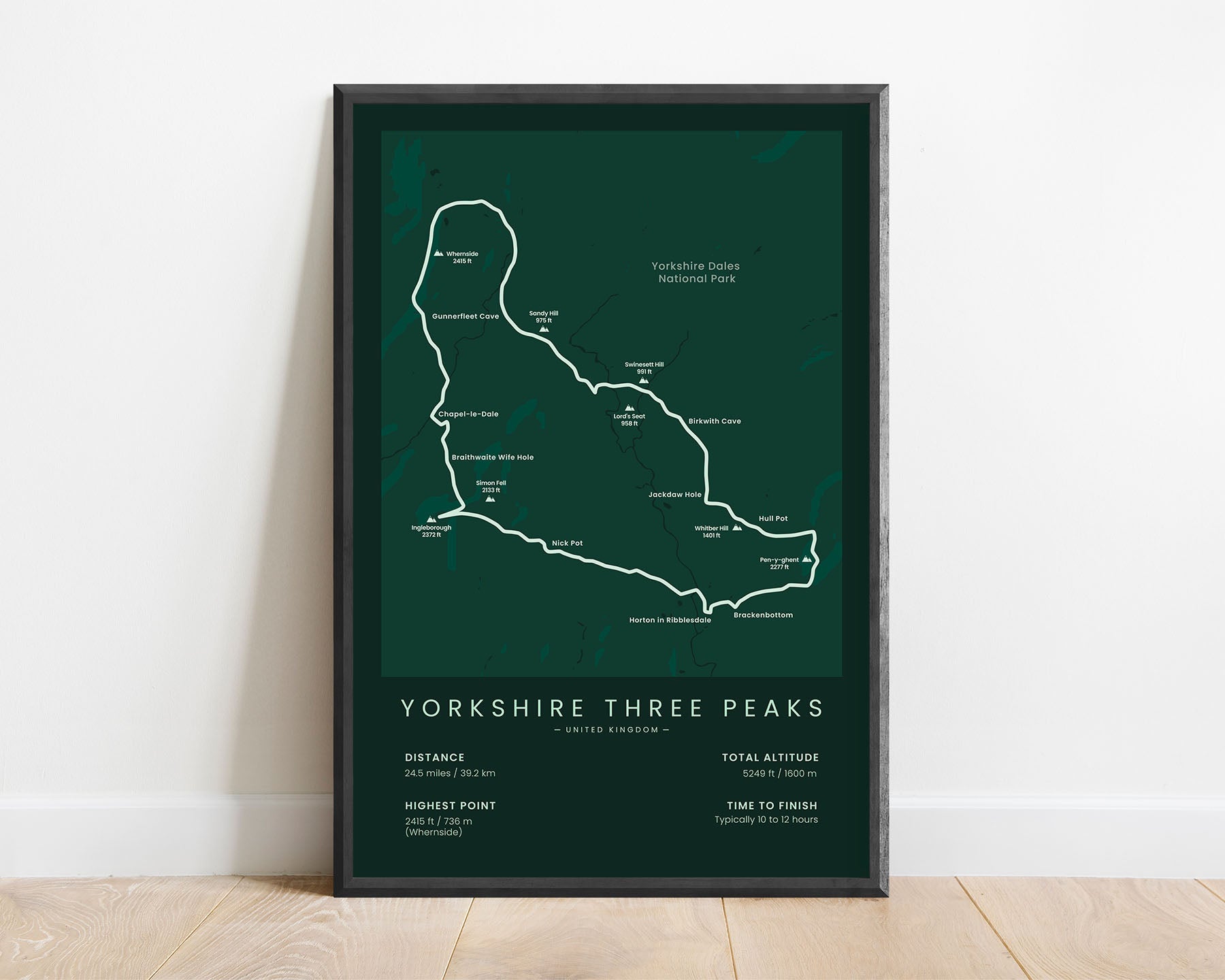 Yorkshire Three Peaks (Yorkshire Dales National Park) path print with green background