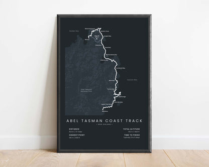 Abel Tasman Coast Track (Nelson Tasman Region) Trek Poster with Black Background