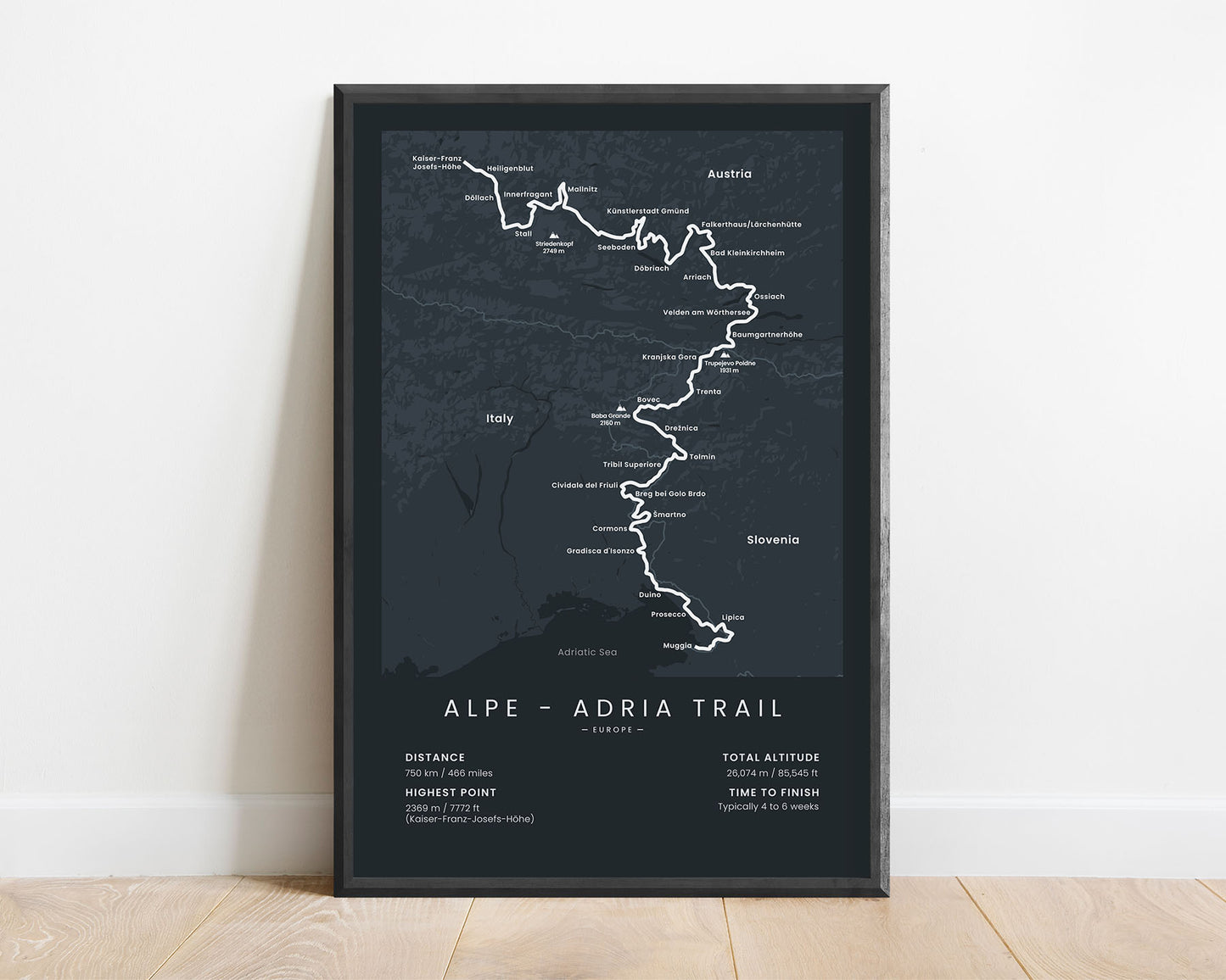 Alpe-Adria Trail (Austria) Trail Wall Art with Black Background