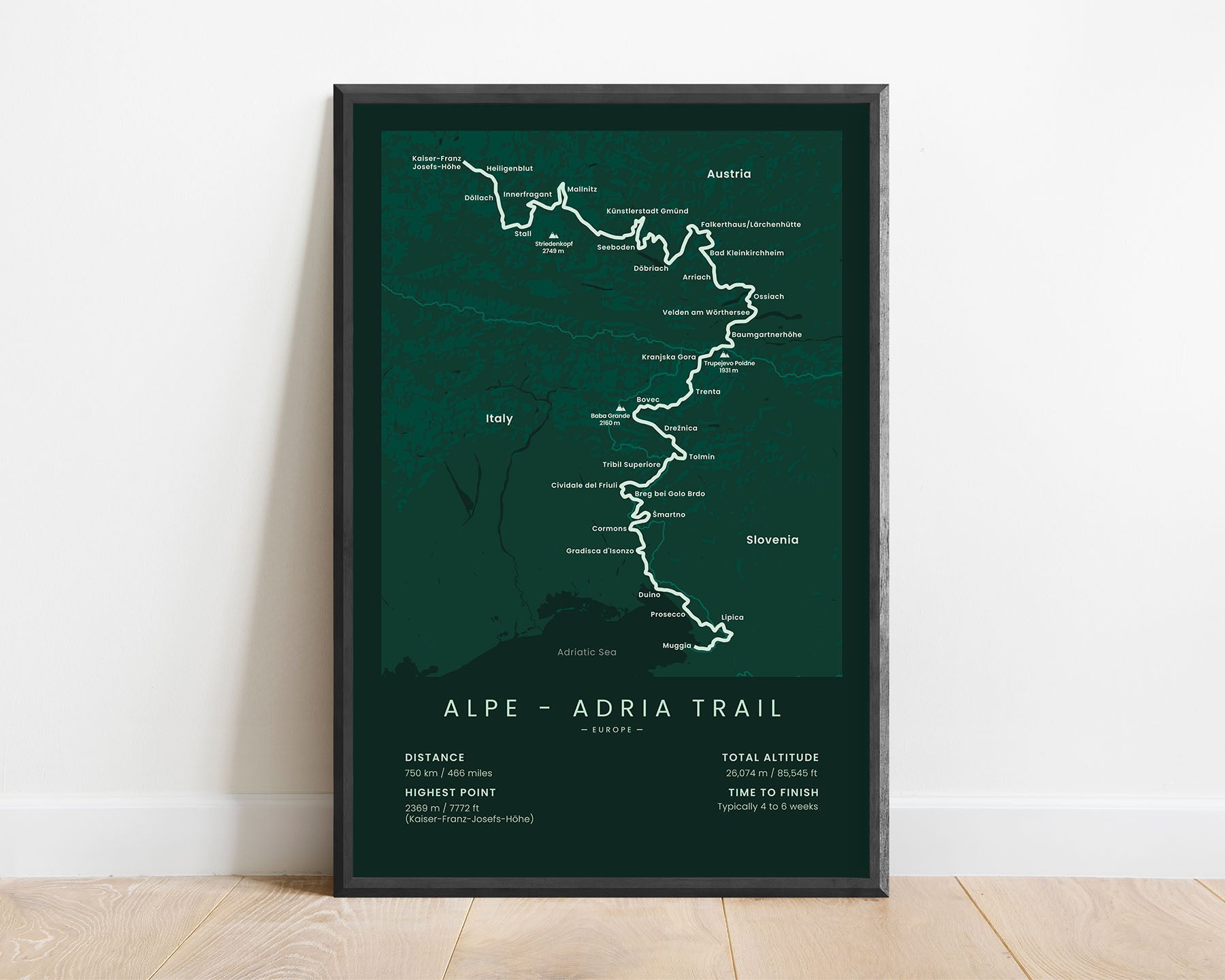 Alpe-Adria Trail (Alps) trek Print with Green Background