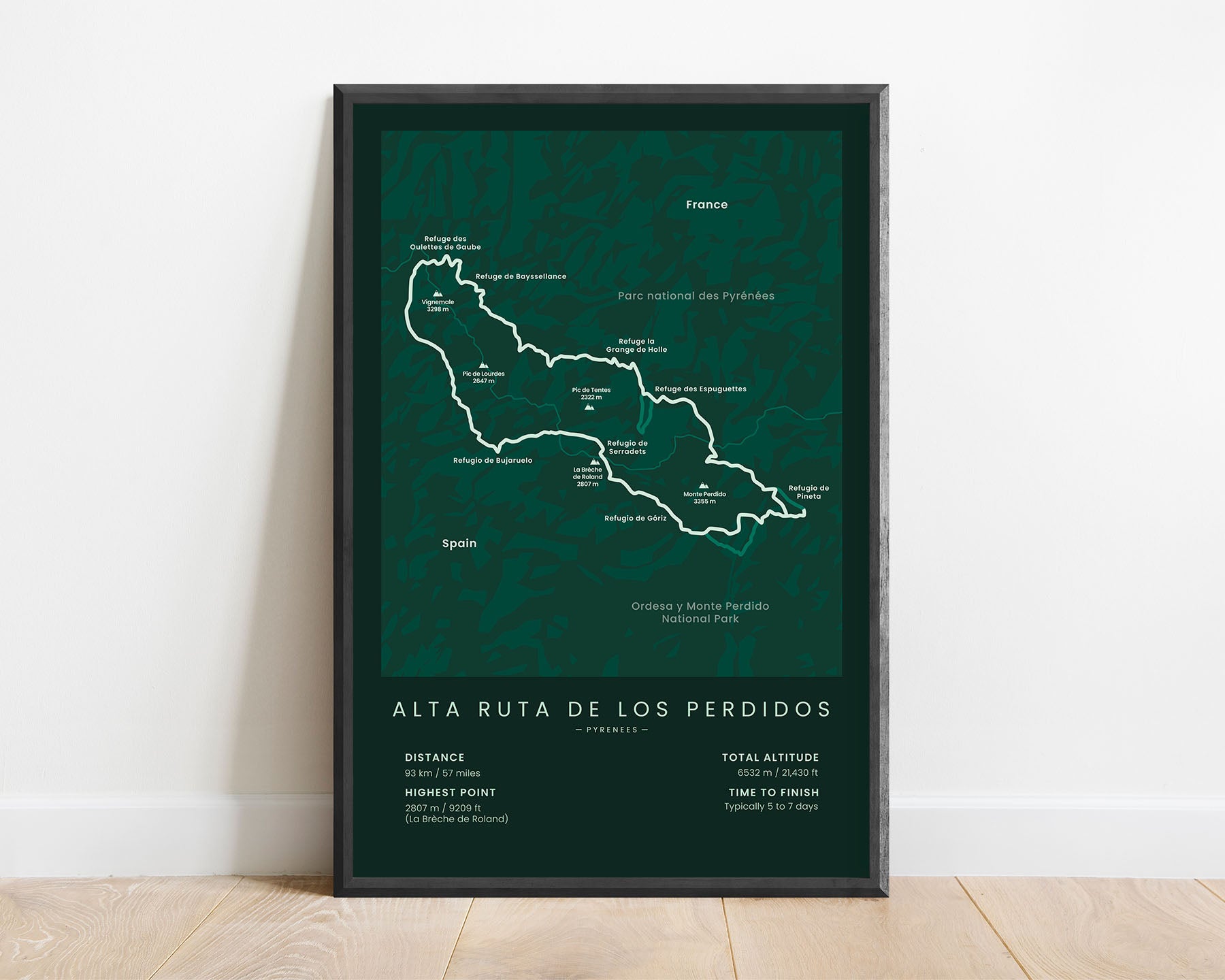 Alta Ruta de los Perdidos (Spain) Route Poster with Green Background