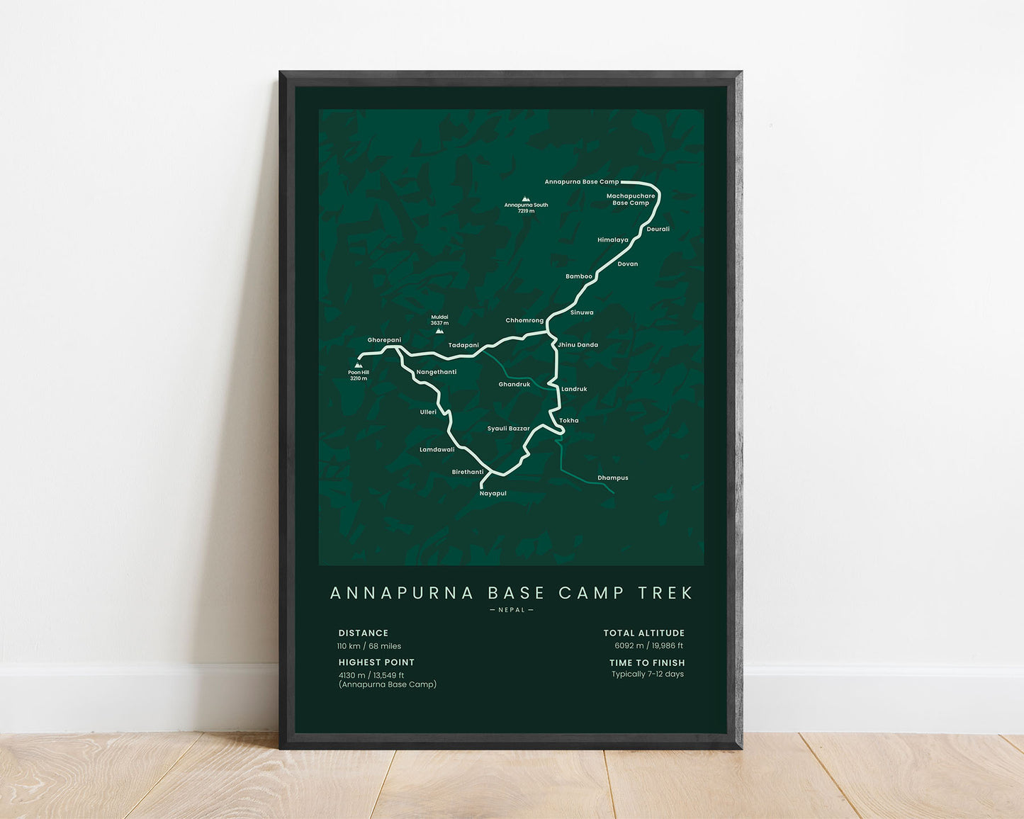 Annapurna Sanctuary Trek (Nepal) path wall art with green background