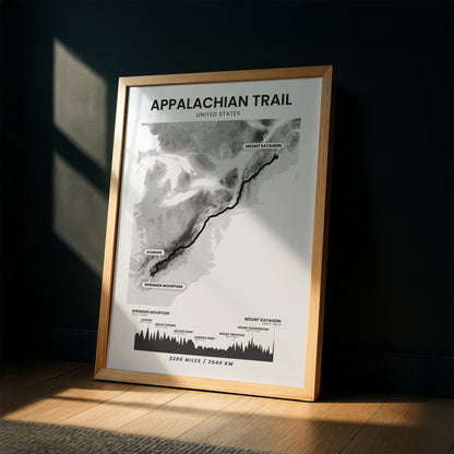 Appalachian National Scenic Trail (United States) Elevation Map Map Art with Black Background