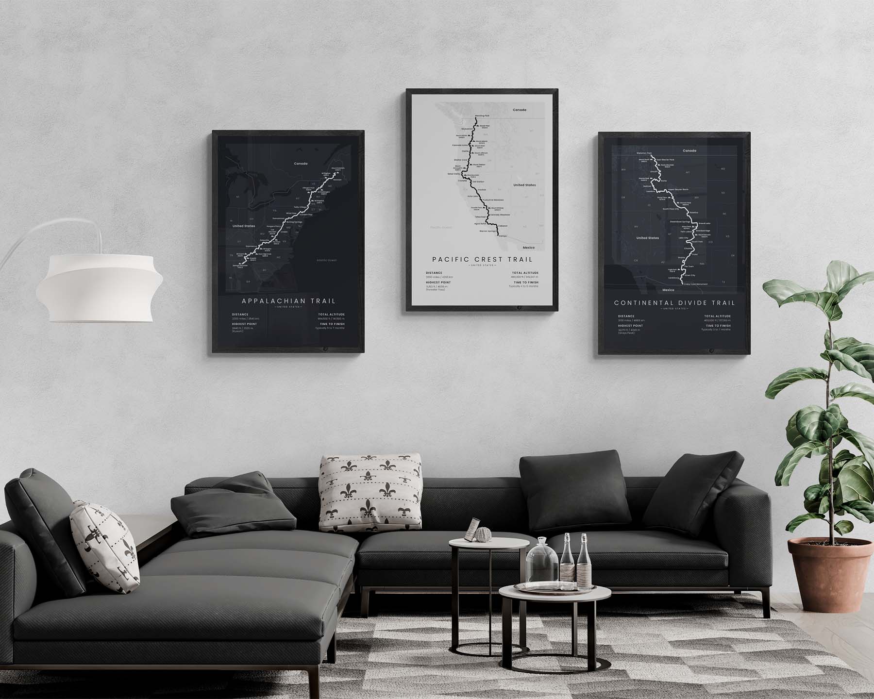 AT (United States) Thru Hike Map Art in Minimal Room Wall Art Decor