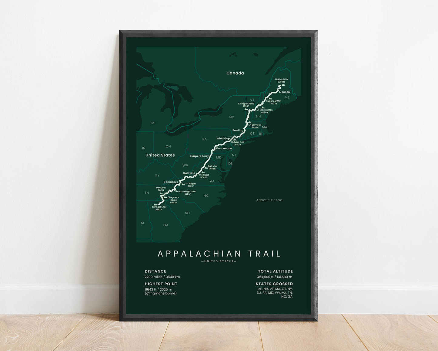 AT Southern to Northern Terminus Print with green backround