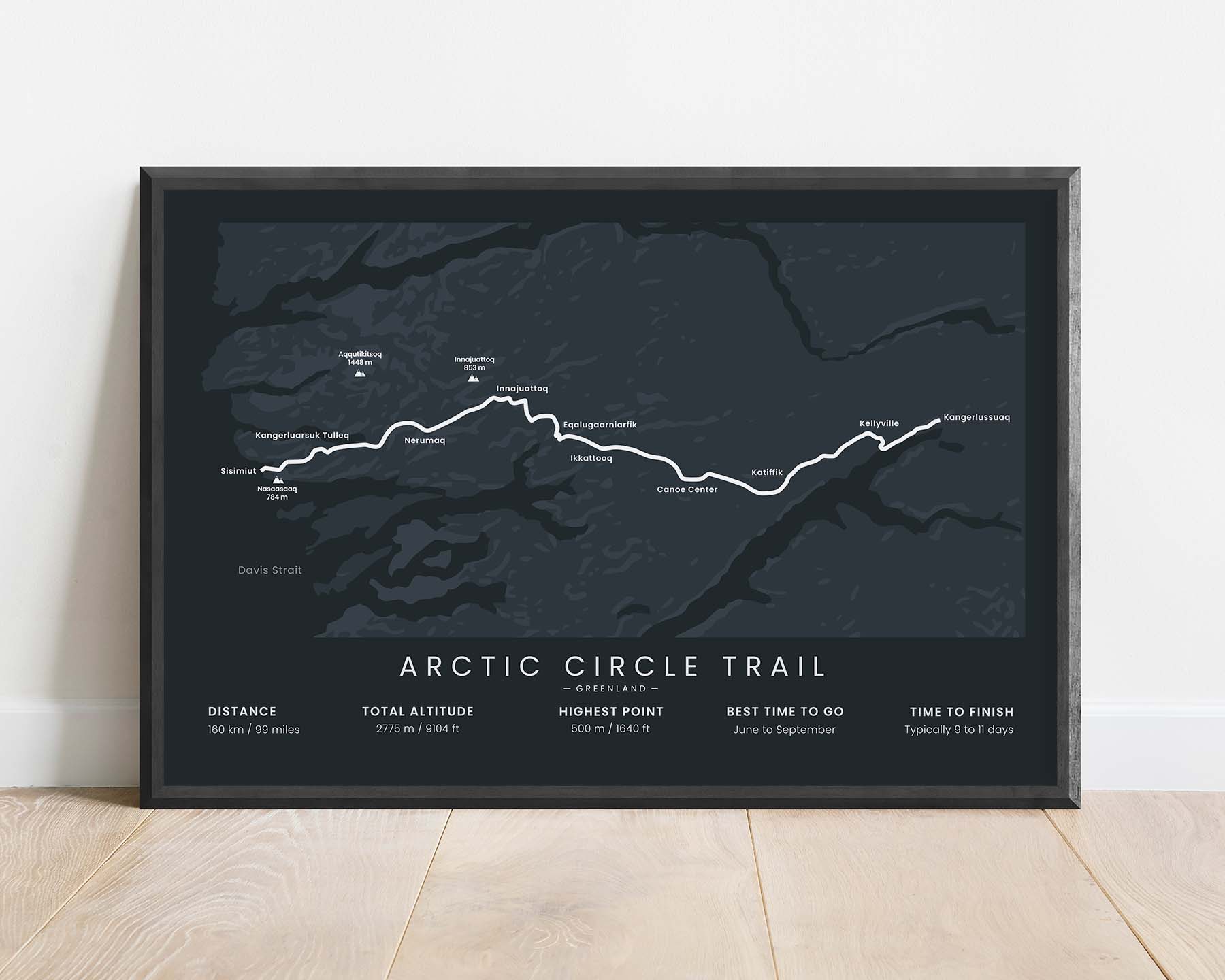 Arctic Circle Trail (Greenland, Sisimiut, Kangerlussuaq) Trail Art Print with Black Background