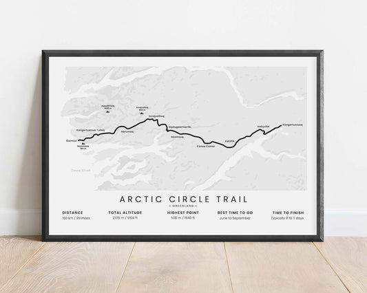 Arctic Circle Trail (Kangerlussuaq to Sisimiut, Greenland) Trek Wall Map with White Background