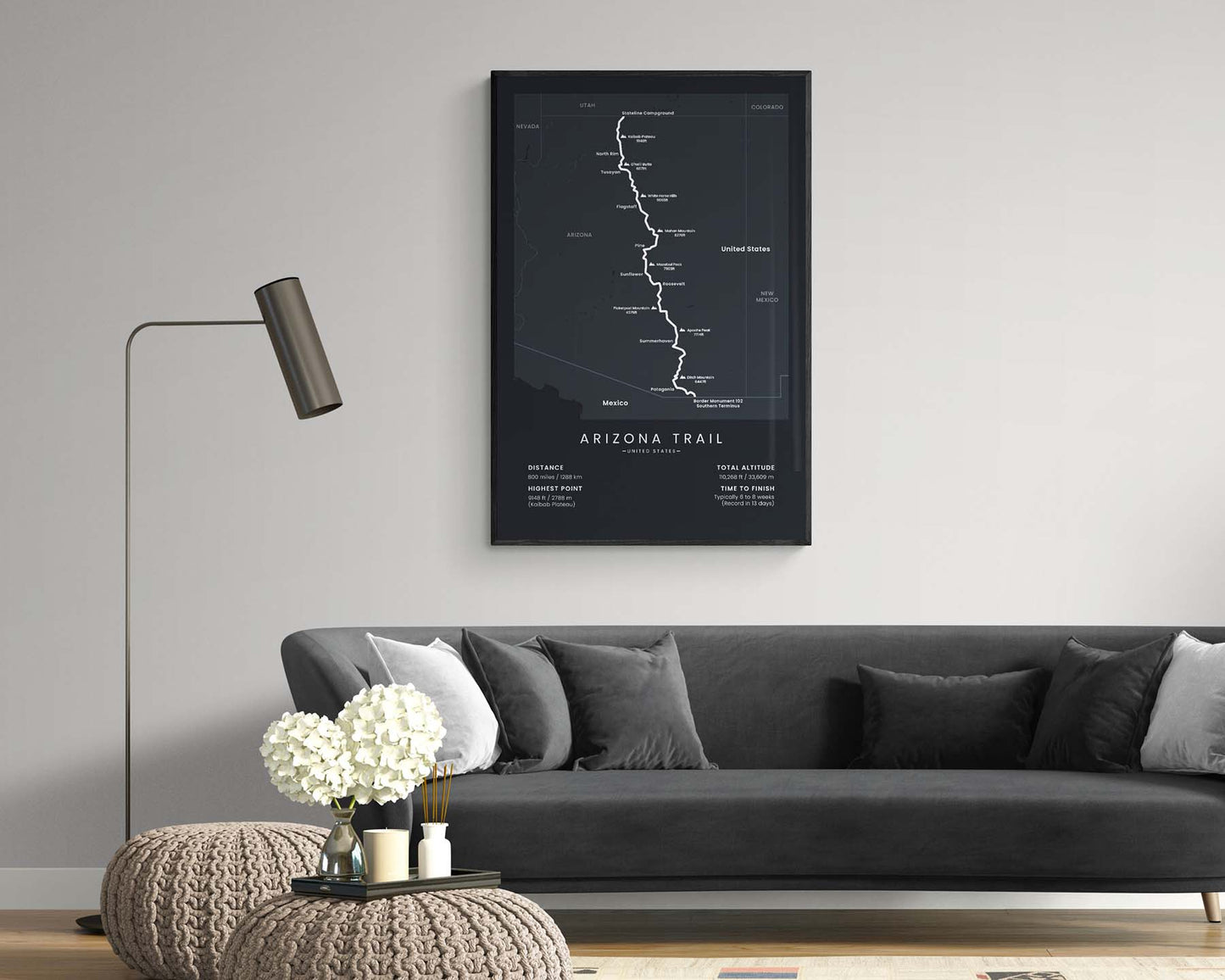 Arizona Trail (Mexico to Utah) hike wall art print in minimal room decor