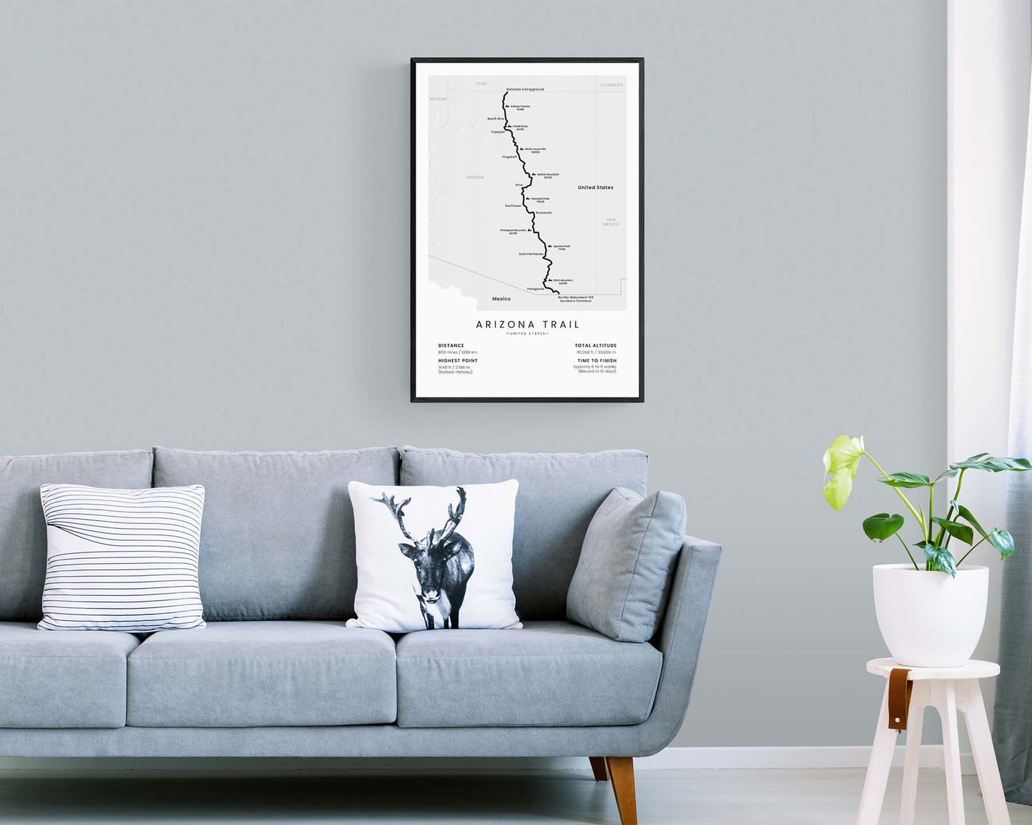 AZT (Mexico to Utah) path poster art in minimal room decor